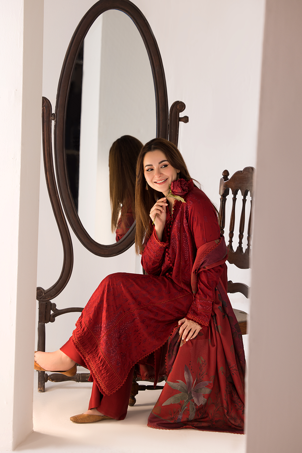 3PC DHANAK EMBROIDERED SHIRT WITH TWILL PRINTED SHAWL AND TROUSER-688