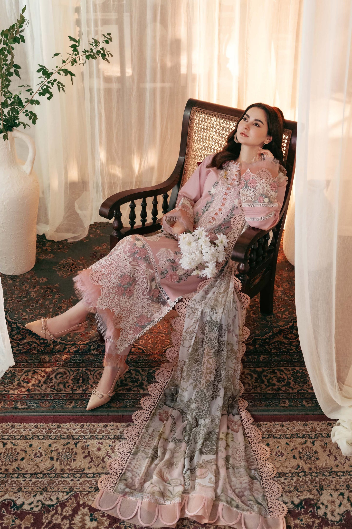 Dhanak-3PC Embroidered Shirt with Digital Printed Wool Shawl - 3402