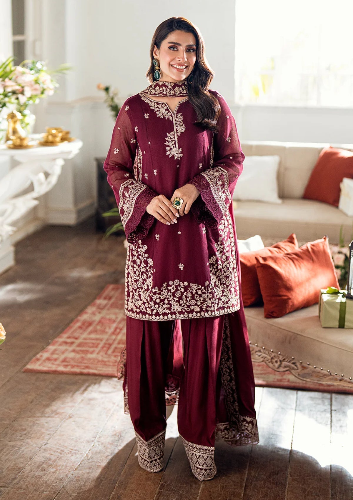Dhanak-3PC Embroidered Shirt with Dhanak Embroidered Dupatta - 3524