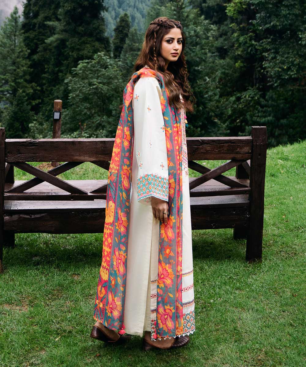 Lawn-3PC Embroidered Shirt with Digital Printed Jacquard Dupatta - 1355