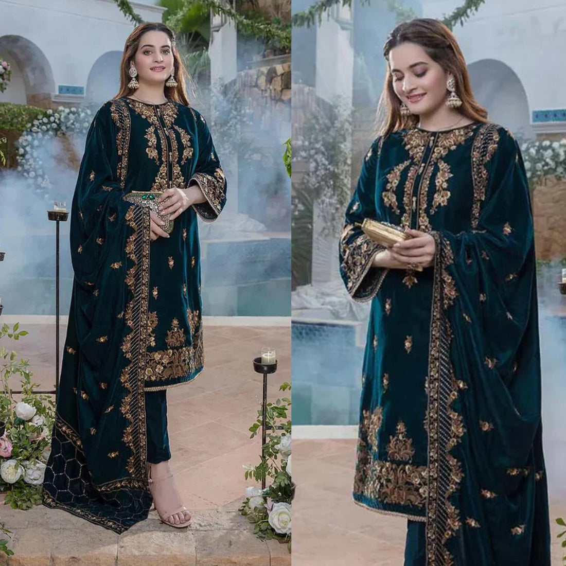VELVET 3PC EMBROIDERED WITH VELVET EMBROIDERED DUPATTA-950