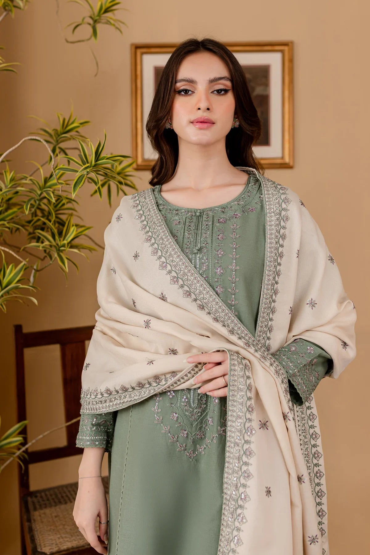 Dhanak 3PC Embroidered With Dhanak Embroidered Dupatta-1318