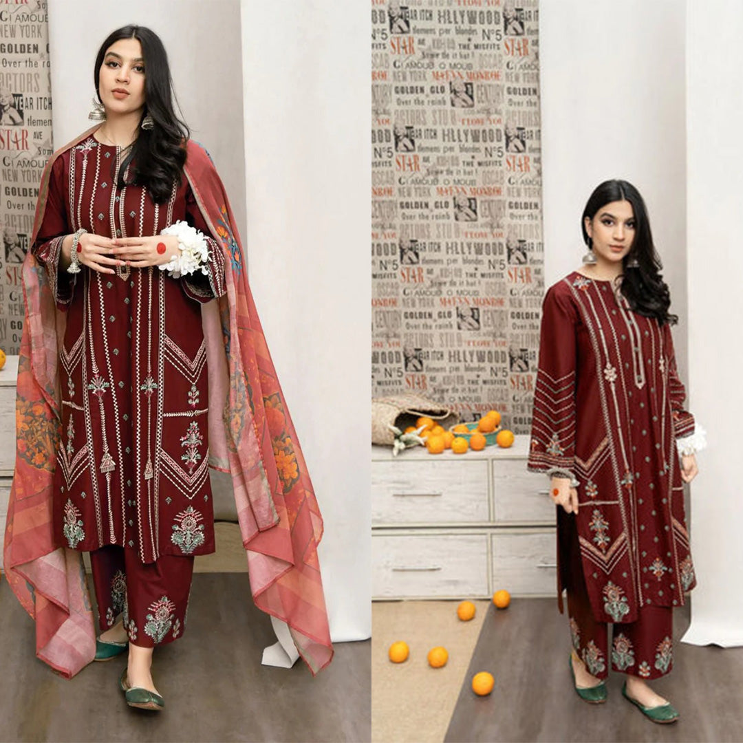 Dhanak 3PC Embroidered With Digital Printed Shawl-169