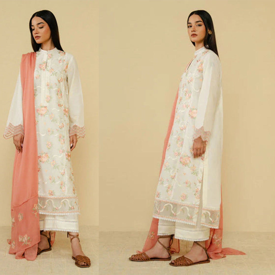 Embroidered 3PC With Dhanak Embroidered Dupatta-203