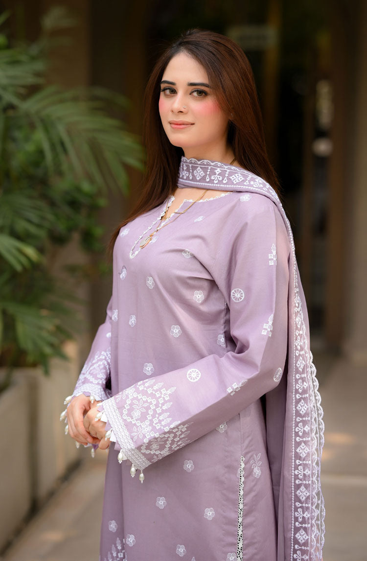 Dhanak-3PC Embroidered Shirt with Chiffon Embroidered Dupatta-3450