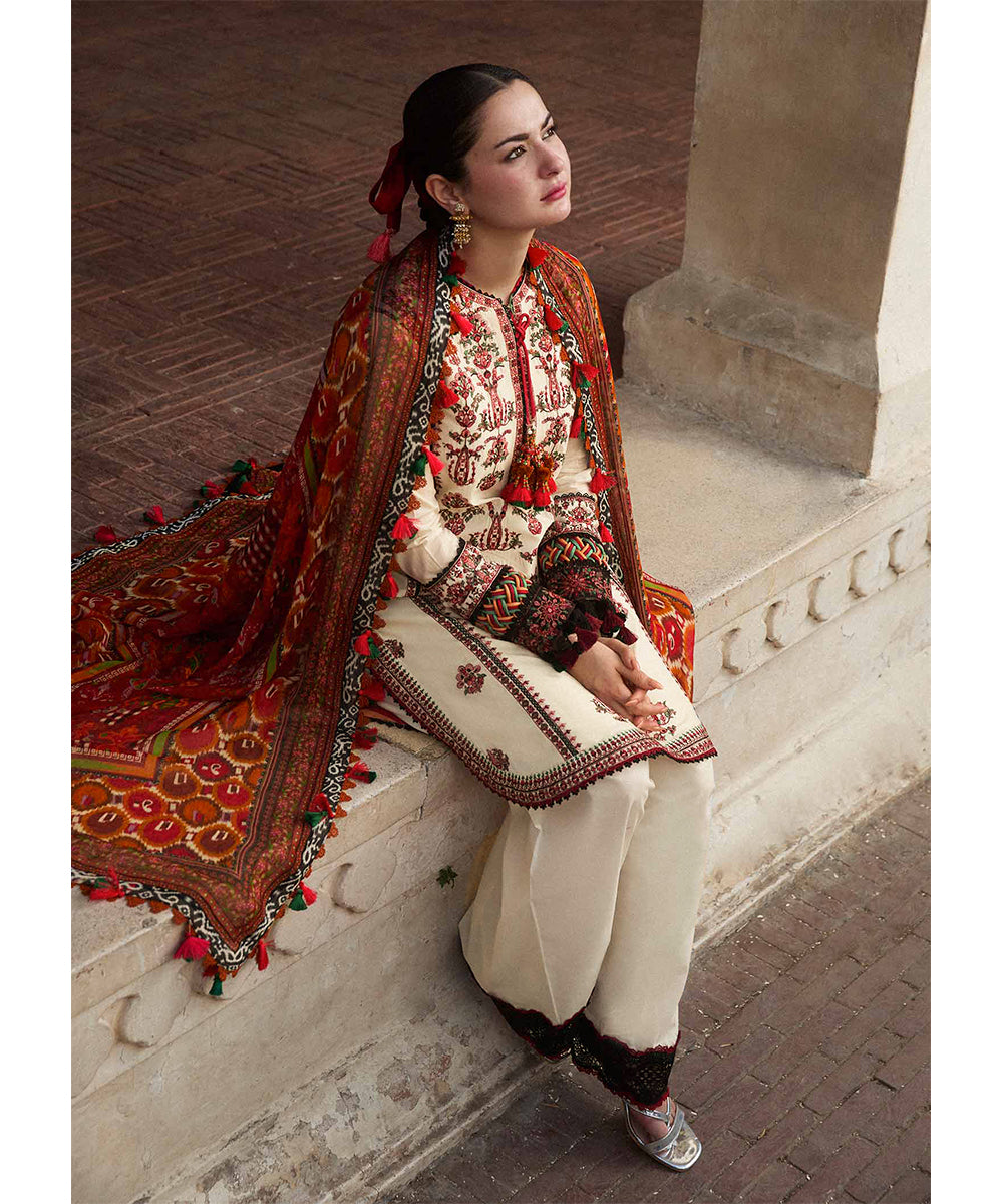 Luxury Dhanak 3PC Embroidered With Digital Printed Wool Shawl-177