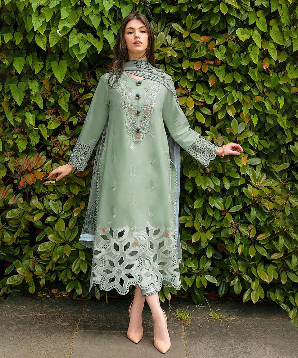 Dhanak-3PC Embroidered Shirt with Digital Printed Wool Shawl- 3232