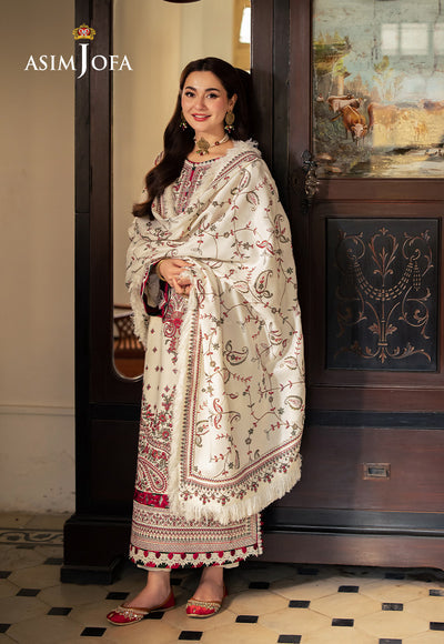 Dhanak-3PC Embroidered Shirt with Digital Printed Wool Shawl - 3222