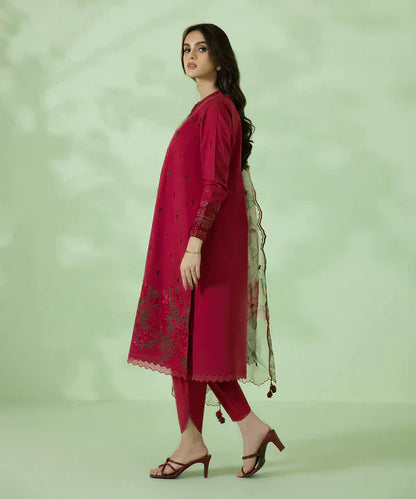 Dhanak-3PC Embroidered Shirt with Organza Digital Printed Dupatta- 3146