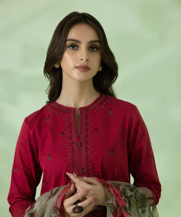 Dhanak-3PC Embroidered Shirt with Organza Digital Printed Dupatta- 3146
