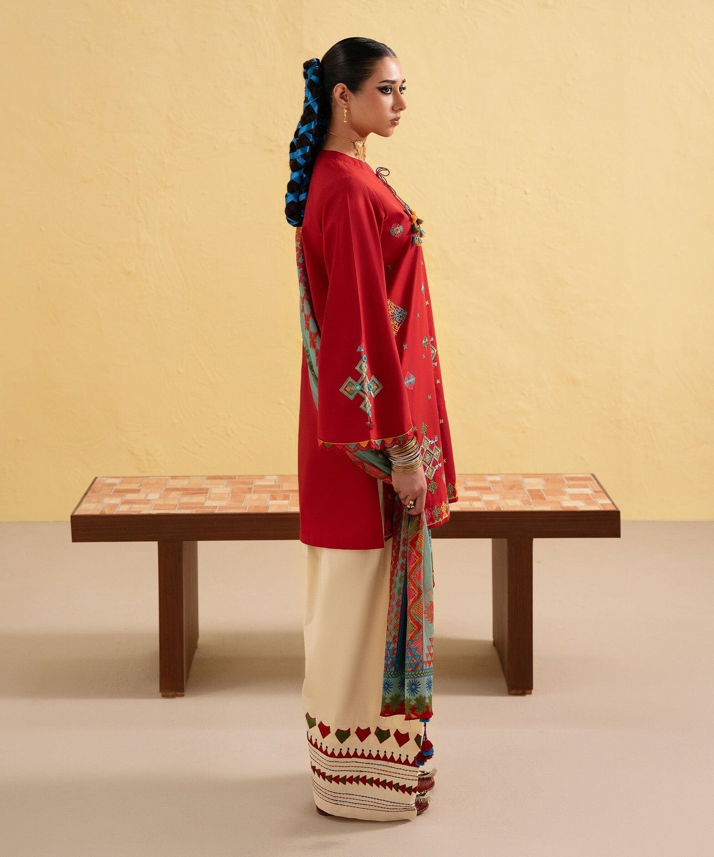 Dhanak-3PC Embroidered Shirt with Digital Printed Wool Shawl - 3437