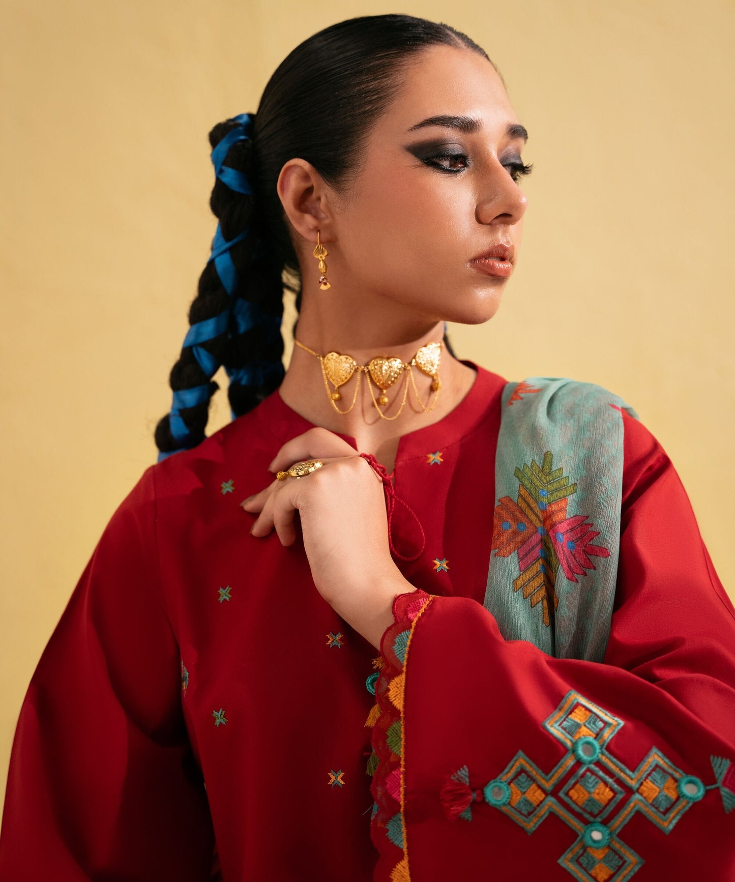 Dhanak-3PC Embroidered Shirt with Digital Printed Wool Shawl - 3437