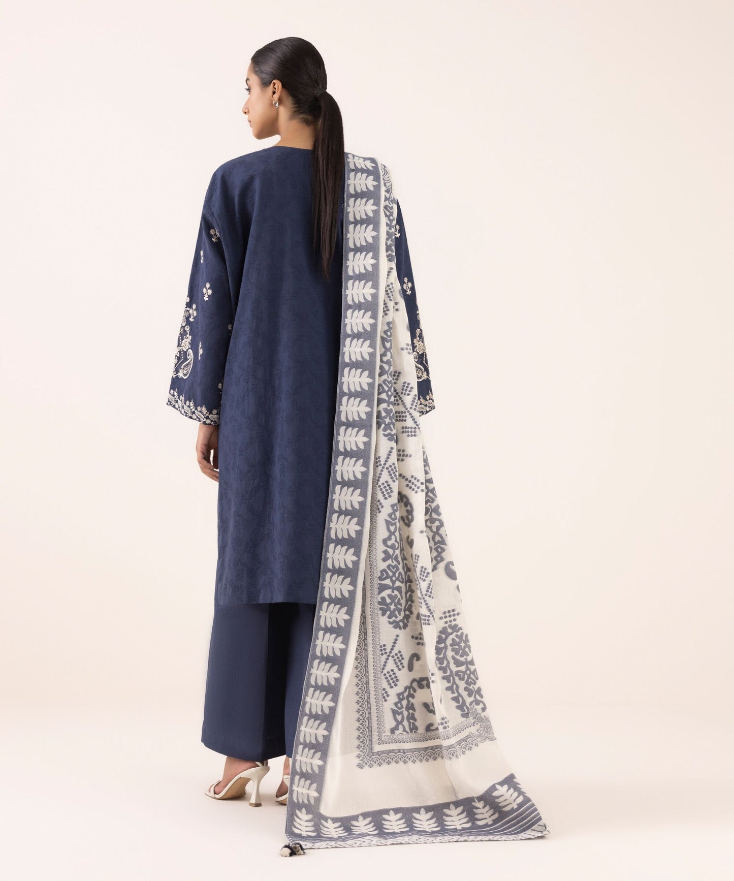 Dhanak-3PC Embroidered Shirt with Digital Printed Wool Shawl - 3511