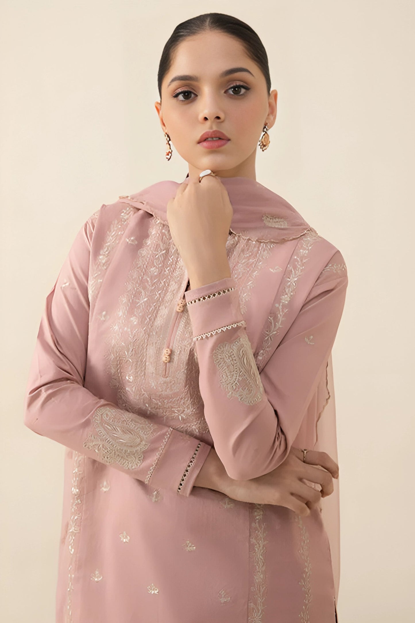 Dhanak-3PC Embroidered Shirt with Chiffon Embroidered Dupatta-3133