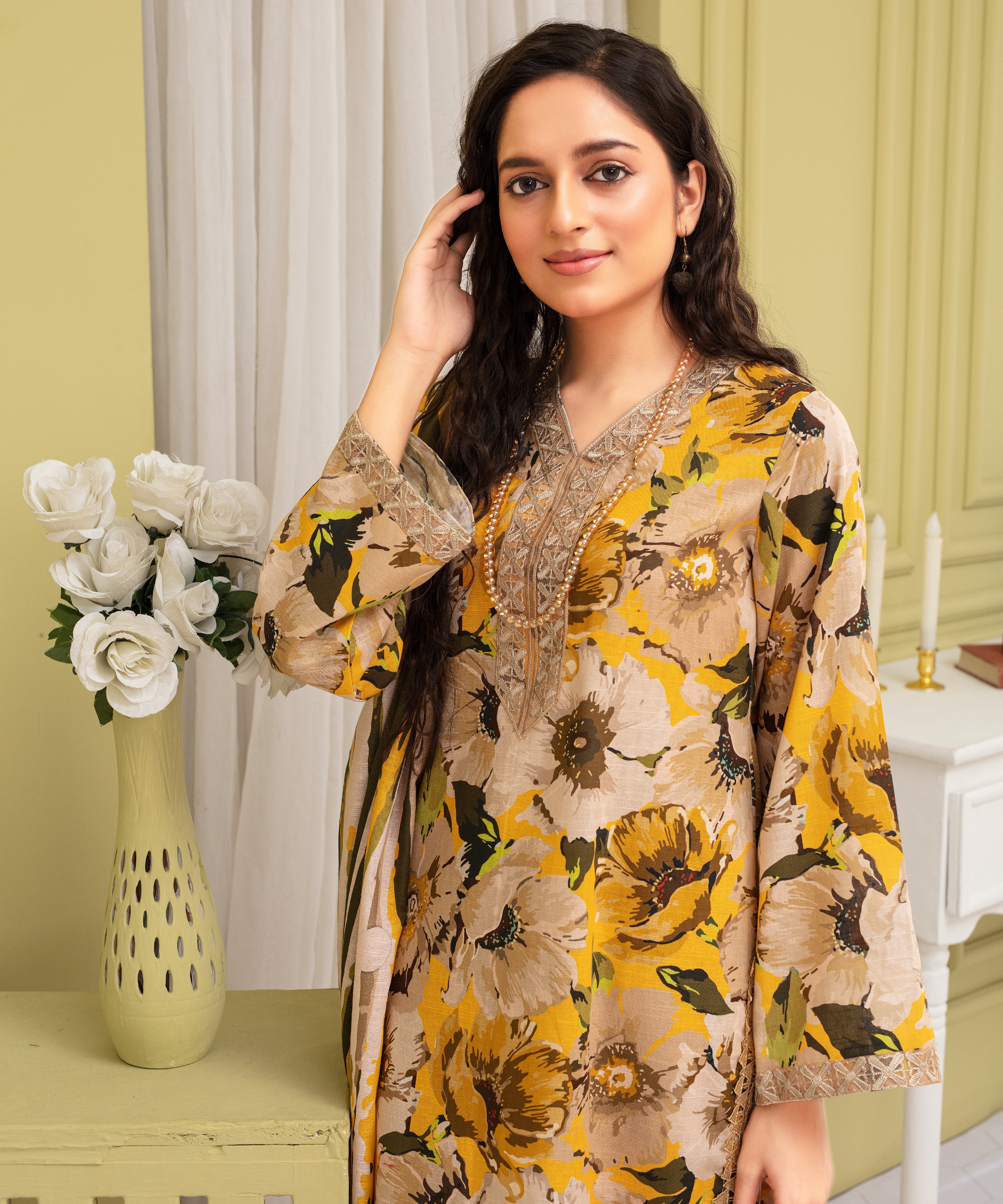 3PC WITH KHADDAR PRINTED SHIRT & TROUSER-910
