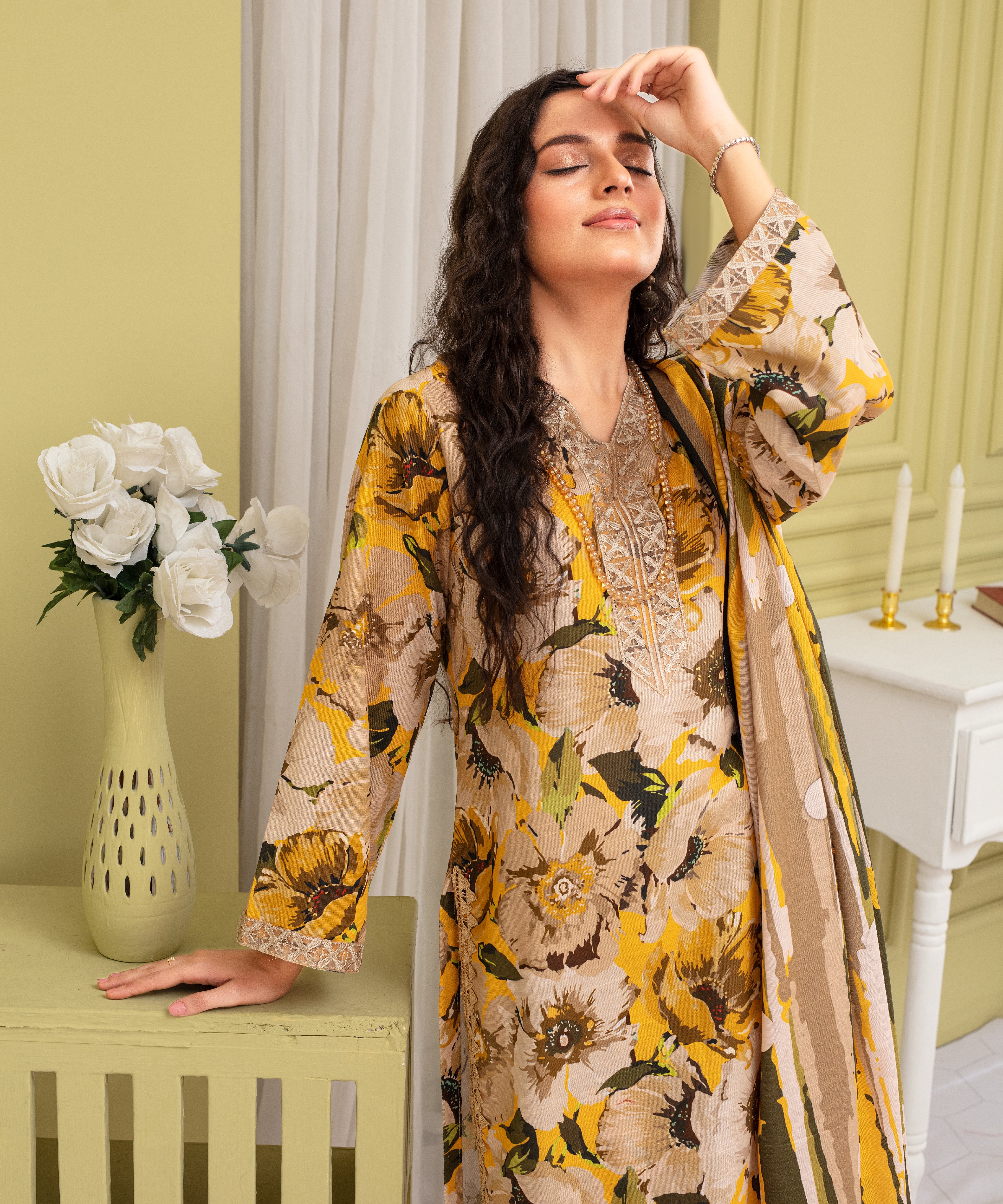 3PC WITH KHADDAR PRINTED SHIRT & TROUSER-910