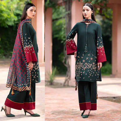 3PC Dhanak Embroidered Shirt With Printed Dupatta-679