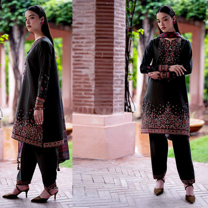 3PC Dhanak Embroidered Shirt With Printed Dupatta-678