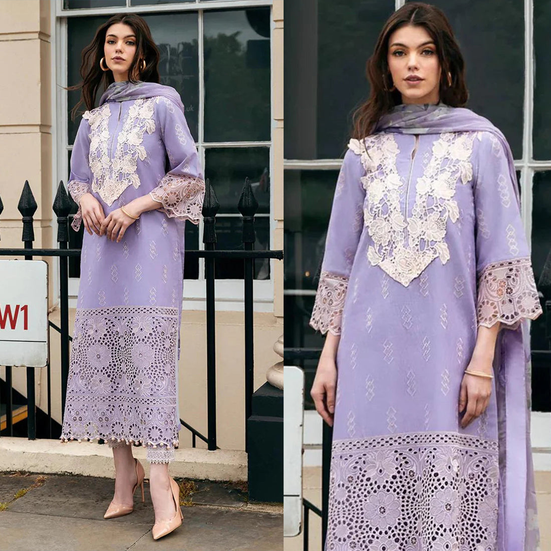 Dhanak 3PC Chikankari Embroidered With Pashmina Wool Shawl-117