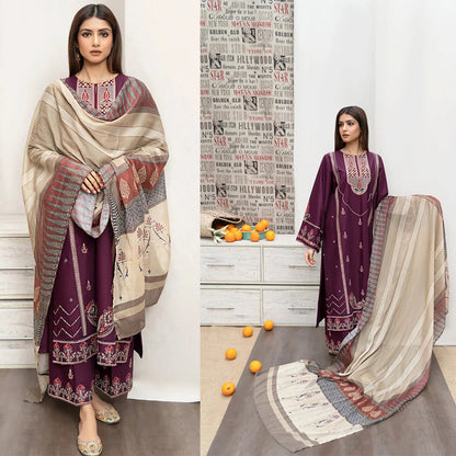 Dhanak 3PC Embroidered With Digital Printed Shawl-180