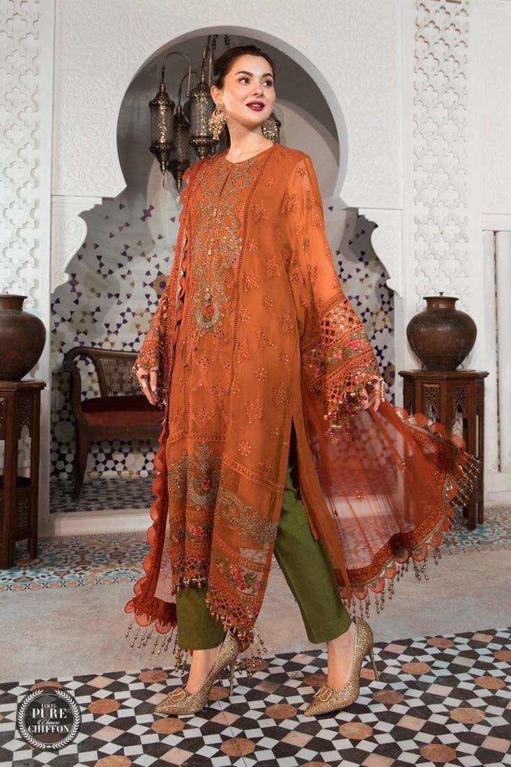 Dhanak-3PC Embroidered Shirt with Chiffon Embroidered Dupatta-411