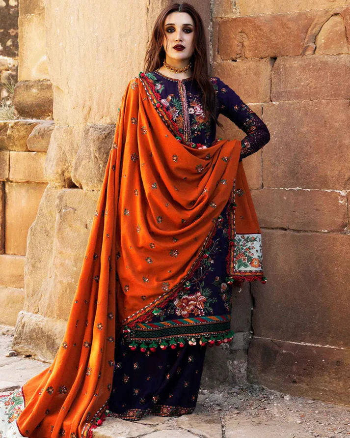 Dhanak 3PC Embroidered Shirt with Embroidered Dhanak Shawl -1304