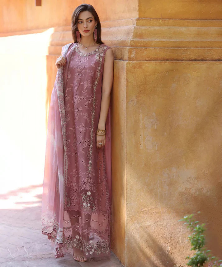 Dhanak-3PC Embroidered Shirt with Digital Printed Silk Dupatta-3282