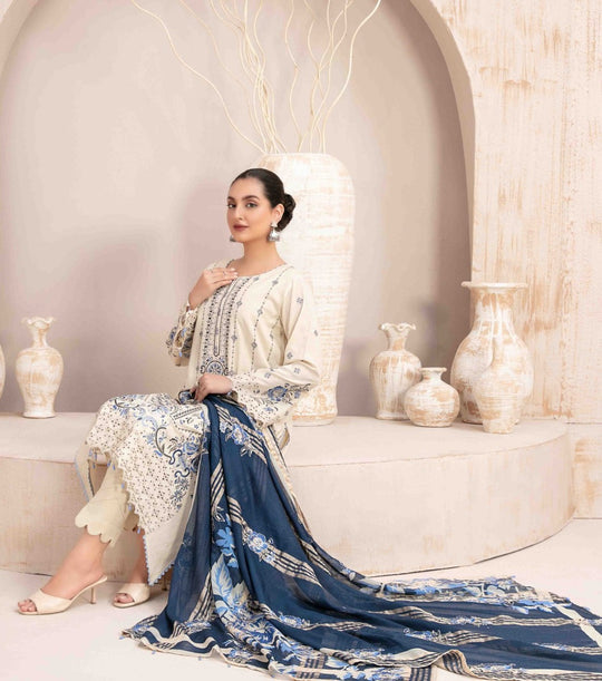 Dhanak-3PC Embroidered Shirt with Digital Printed Wool Shawl -438