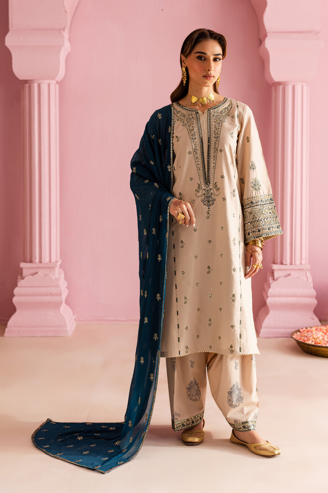 Dhanak-3PC Embroidered Shirt with Sequins Embroidered Dupatta-6004