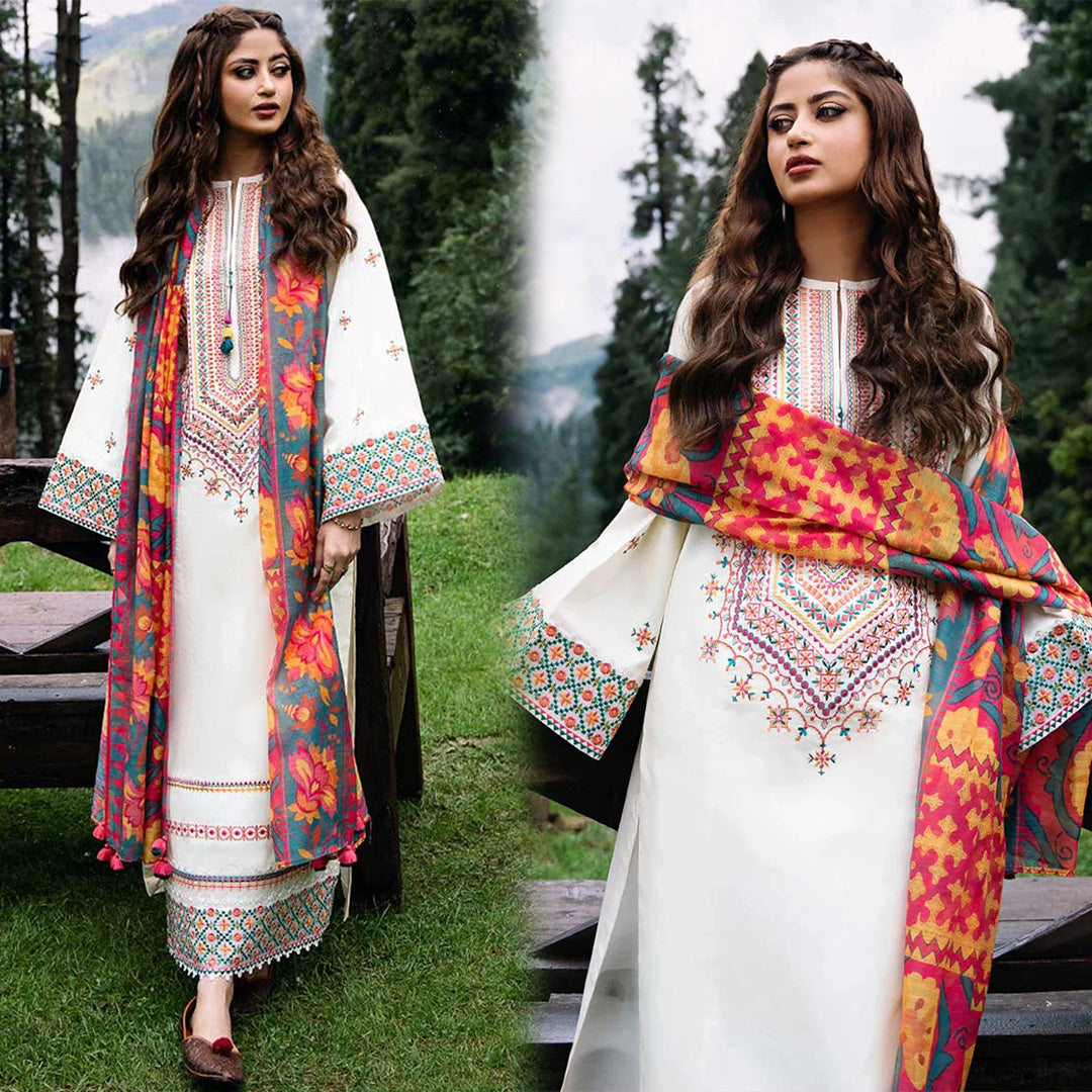 Lawn-3PC Embroidered Shirt with Digital Printed Jacquard Dupatta - 1355