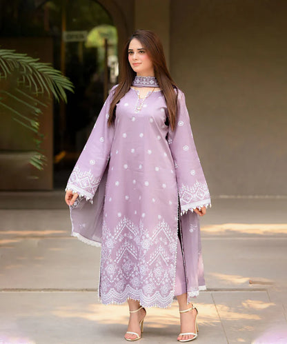 Dhanak-3PC Embroidered Shirt with Chiffon Embroidered Dupatta-3450