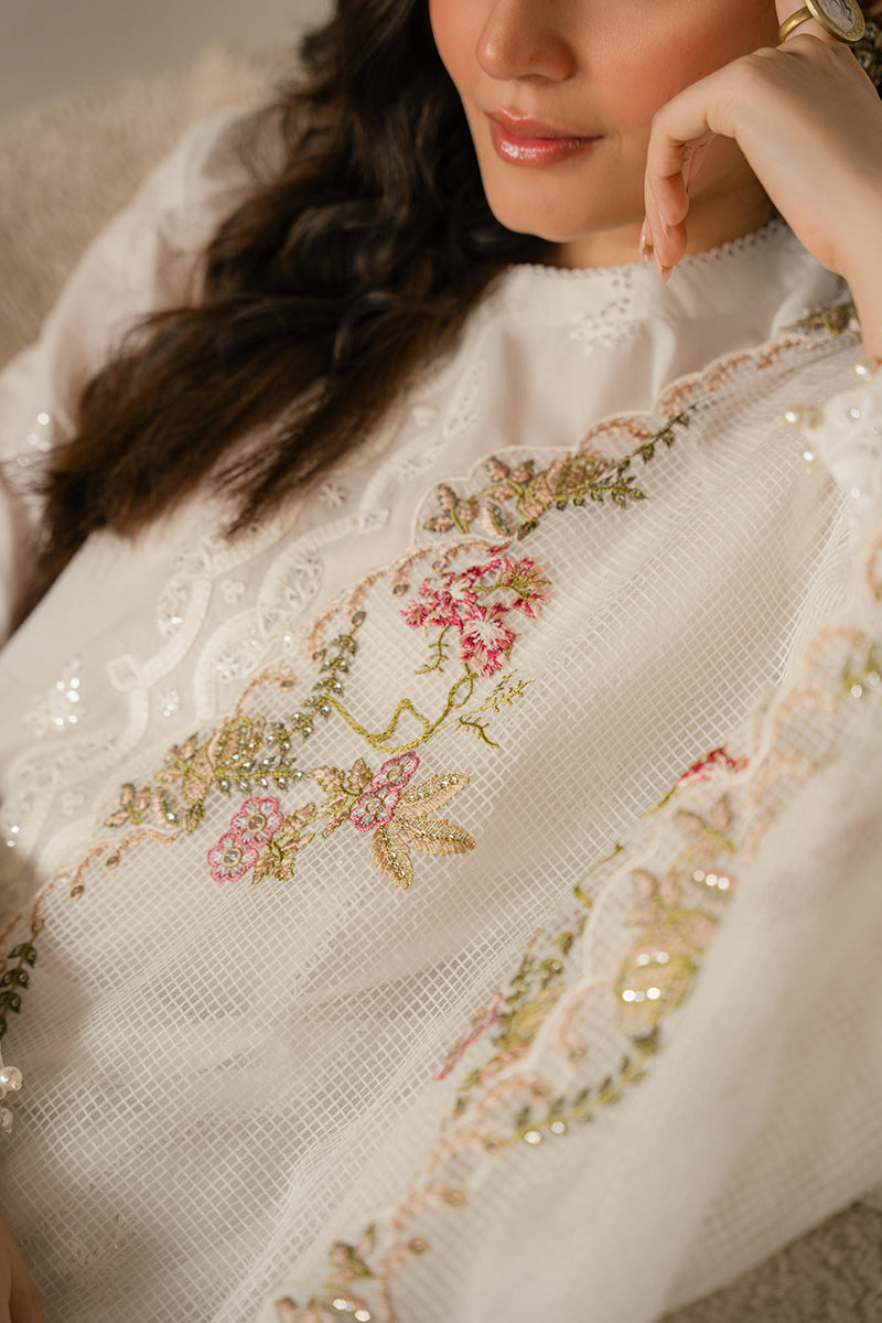 Dhanak-3PC Embroidered Shirt with Organza Embroidered Dupatta - 3515