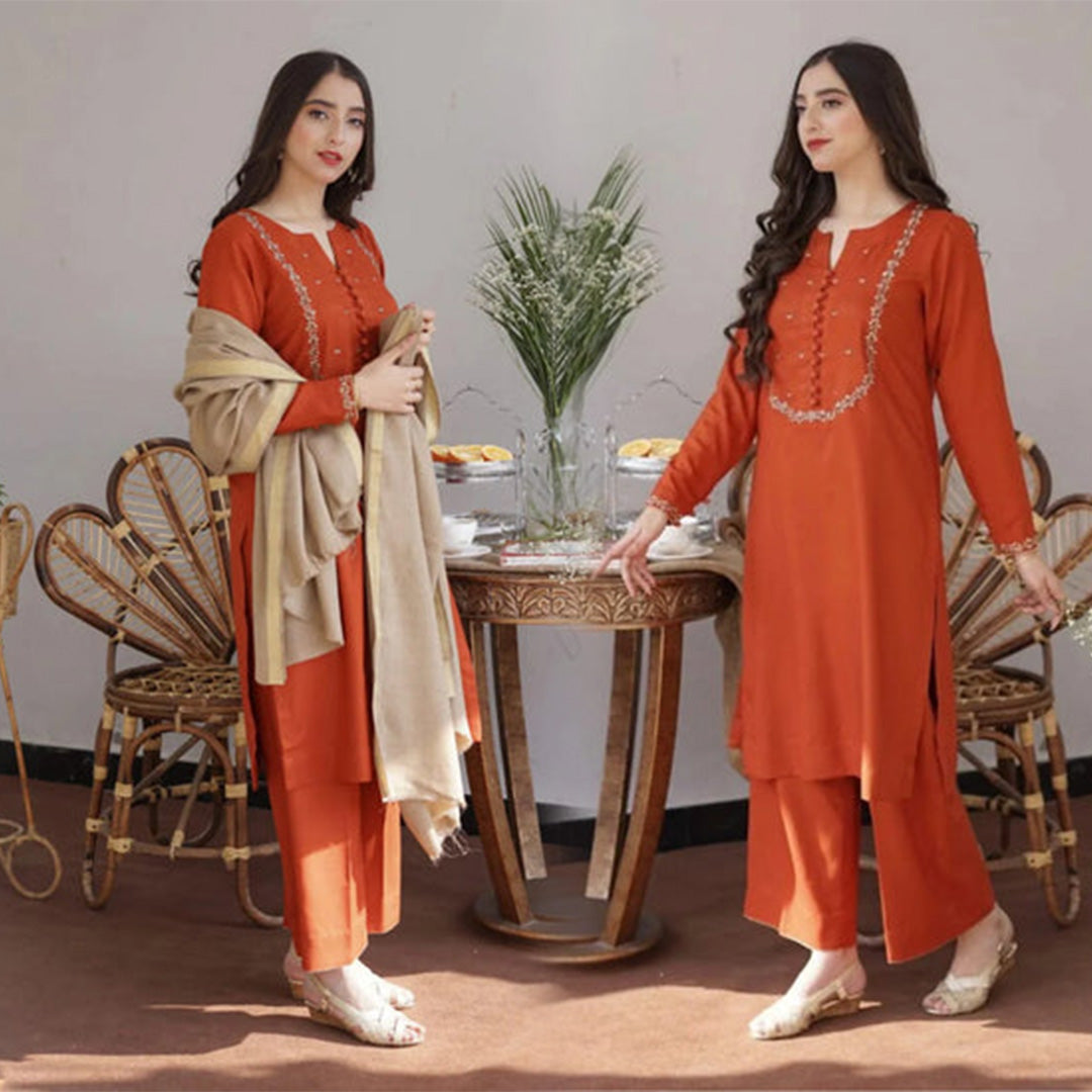Dhanak 3PC Embroidered With Wool Shawl-1291
