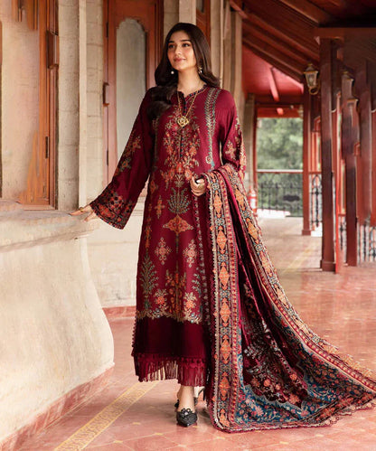 Dhanak-3PC Embroidered Shirt with Digital Printed Wool Shawl - 3430