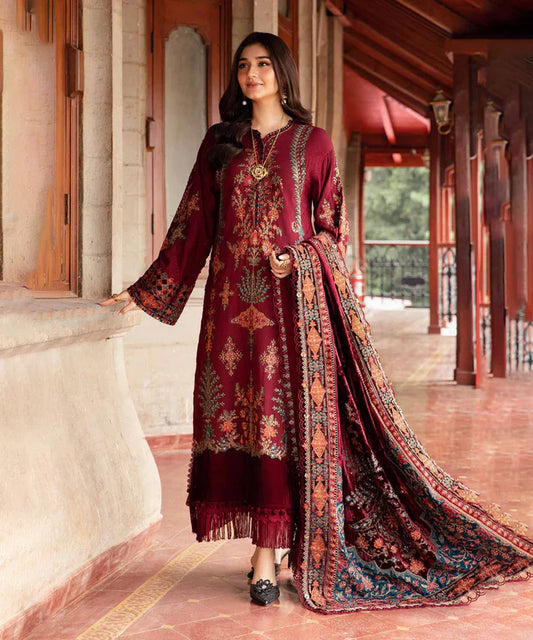 Dhanak-3PC Embroidered Shirt with Digital Printed Wool Shawl - 3430