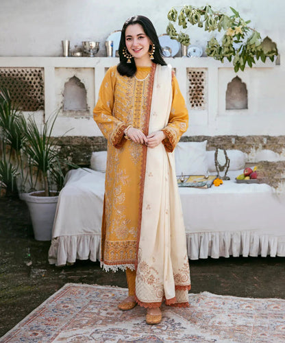 Dhanak 3PC Embroidered Shirt with Dhanak Embroidered Dupatta-3441