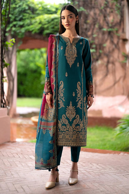 Dhanak 3PC Embroidered With Digital Printed Wool Shawl-286