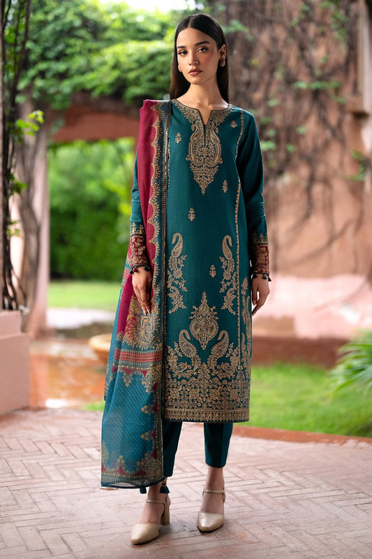 Dhanak 3PC Embroidered With Digital Printed Wool Shawl-286