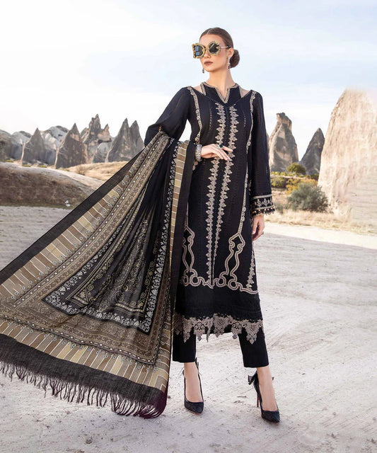 Dhanak-3PC Embroidered Shirt with Digital Printed Wool Shawl - 3426