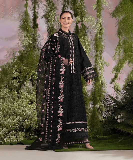 Dhanak -3PC Embroidered Shirt With Organza Embroidered Dupatta-3284