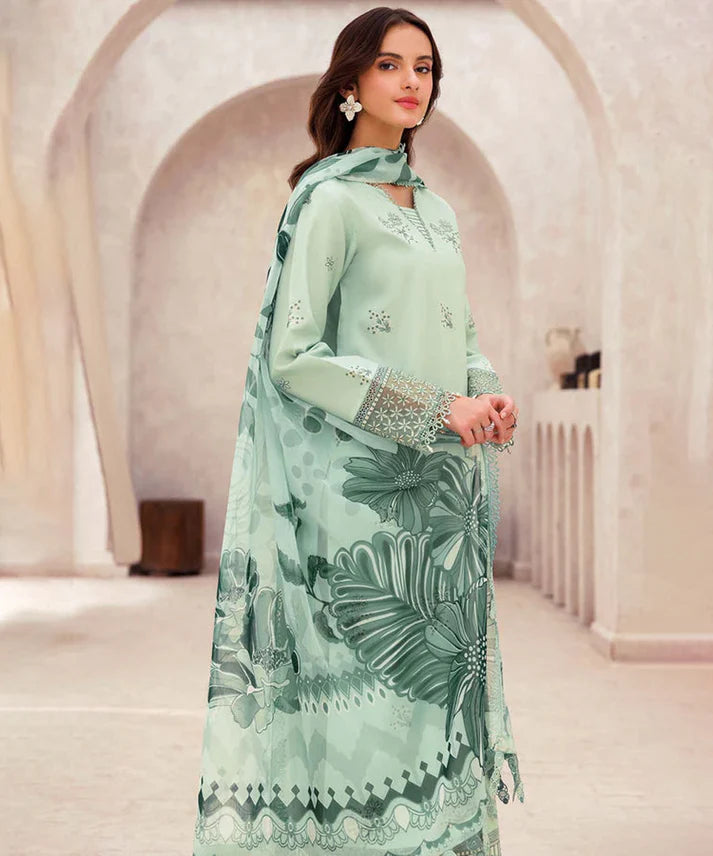 Dhanak-3PC Embroidered Shirt with Digital Printed Wool Shawl - 3279
