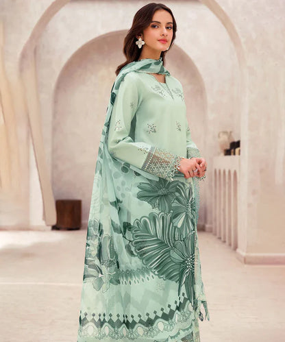 Dhanak-3PC Embroidered Shirt with Digital Printed Wool Shawl - 3279