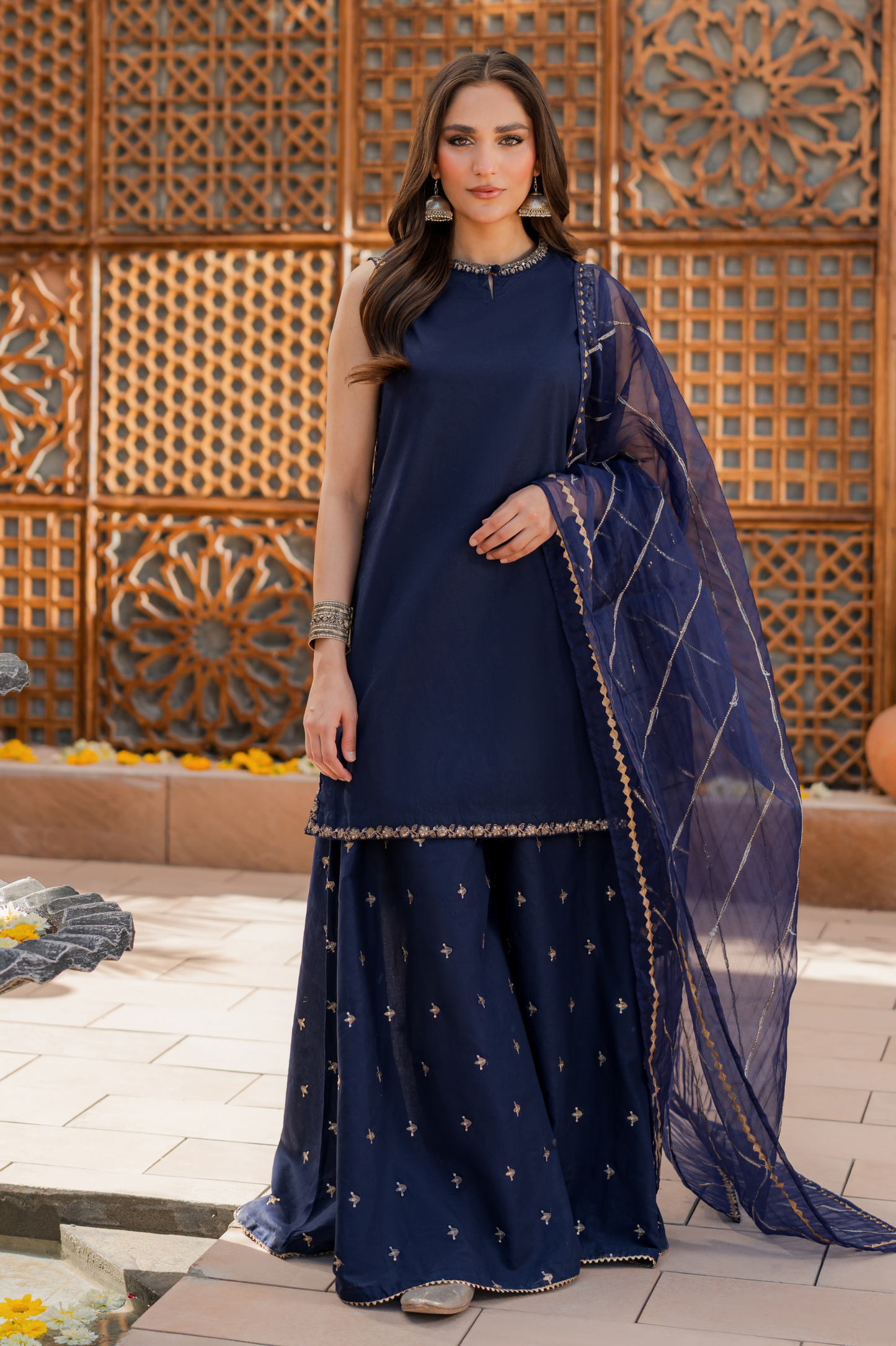 Dhanak -3PC Embroidered Shirt With Organza Embroidered Dupatta-3354