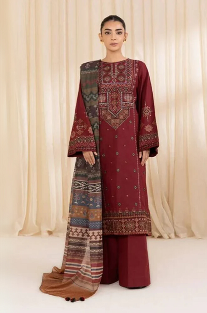 Dhanak-3PC Embroidered Shirt with Digital Printed Wool Shawl-3268