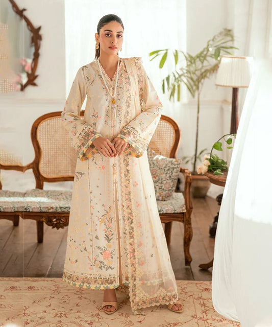 Dhanak-3PC Embroidered Shirt with Organza Embroidered Dupatta- 3368