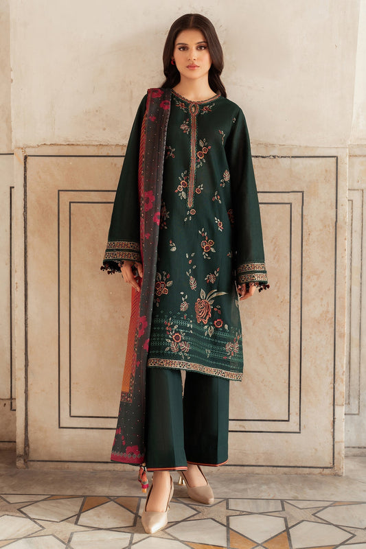 3PC Dhanak Embroidered Shirt With Digital Printed Shawl-133