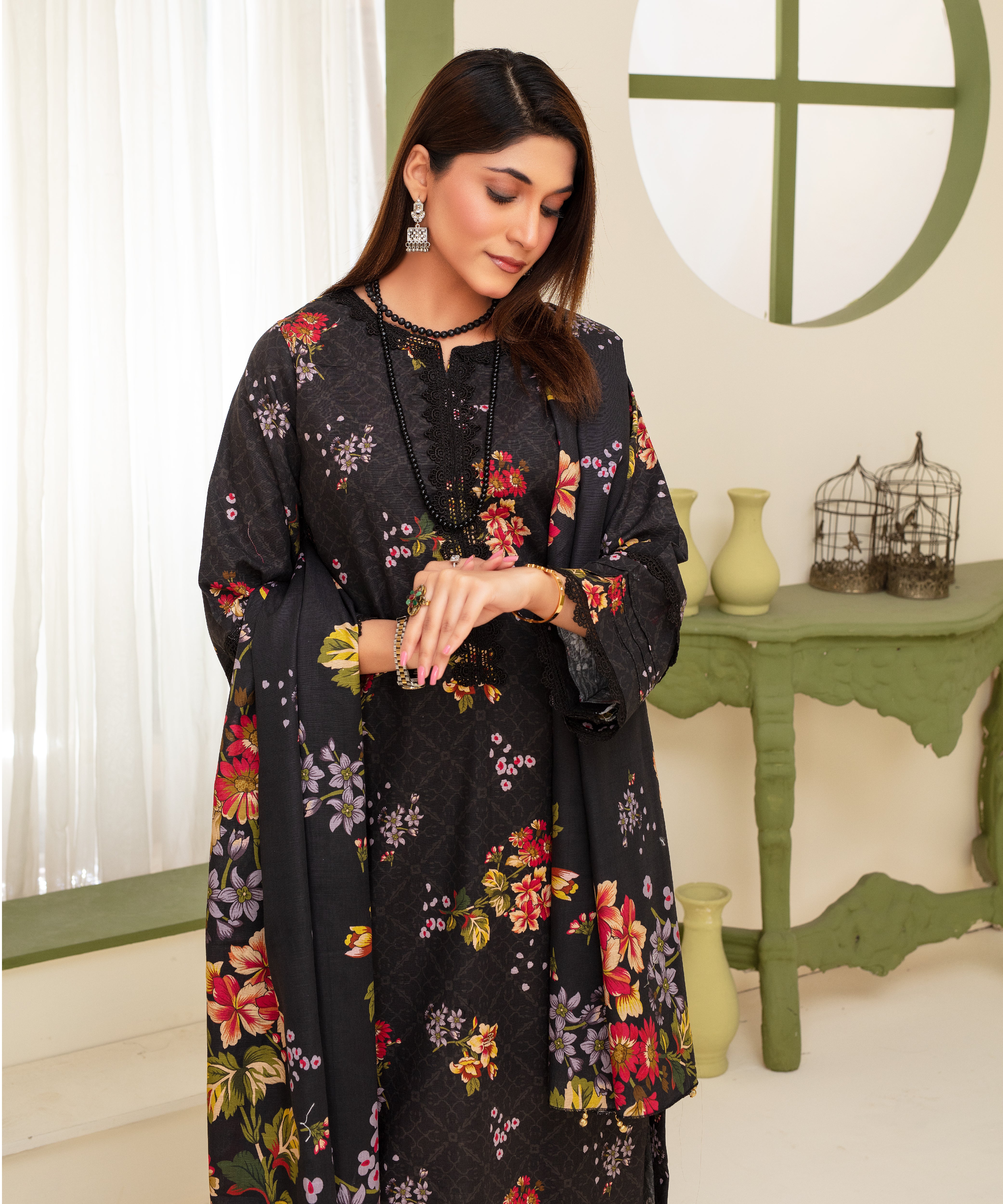 3PC WITH KHADDAR PRINTED SHIRT & TROUSER-903