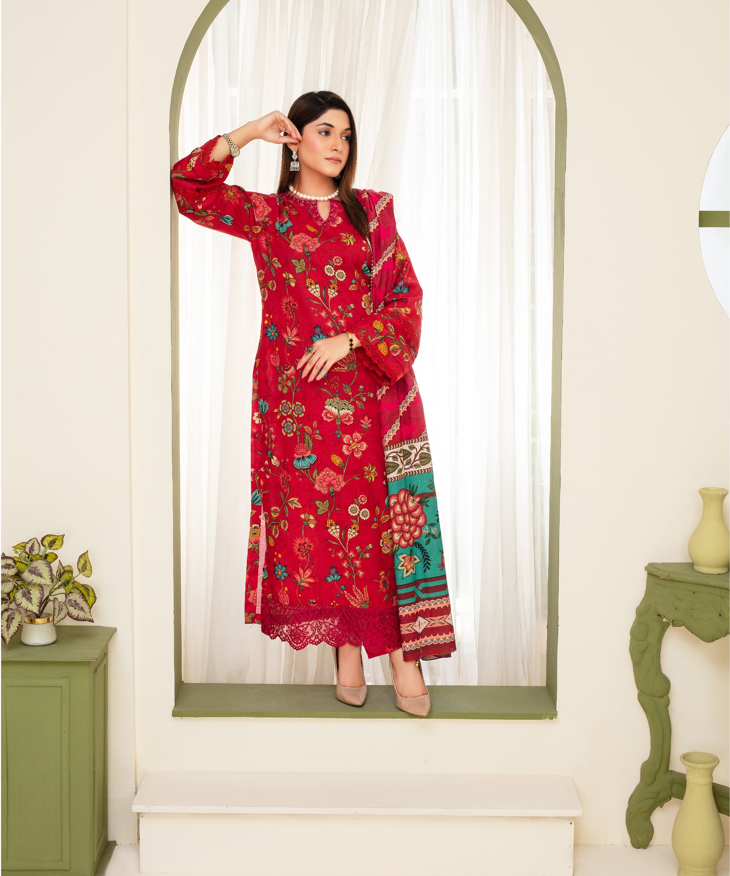3PC WITH KHADDAR PRINTED SHIRT & TROUSER-907