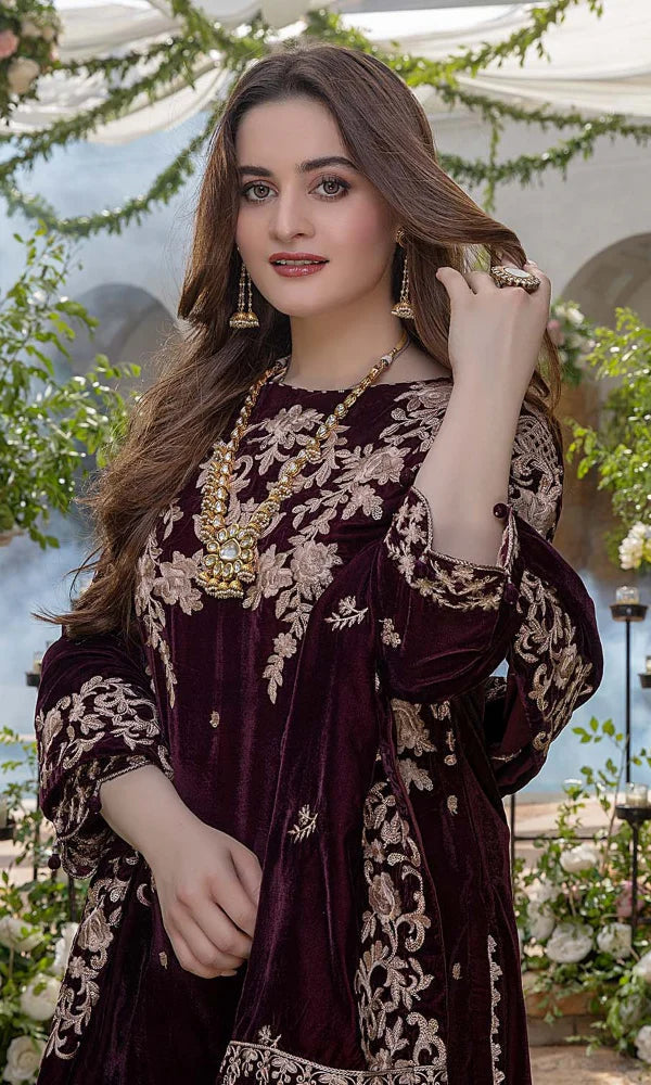 Velvet-3pc Embroidered with Velvet Embroidered Dupatta-955