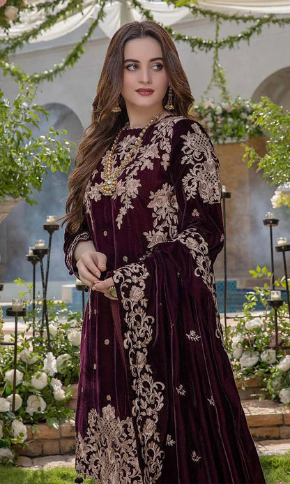 Velvet-3pc Embroidered with Velvet Embroidered Dupatta-955